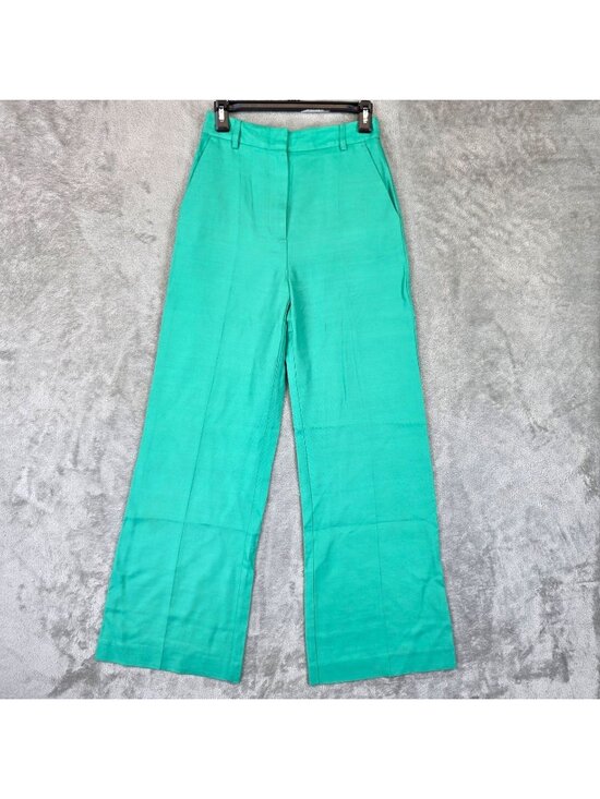 Sézane Pants - Sezane Dress Pants Womens 34 US 2 Green Viscose Twill Wide Leg High Rise